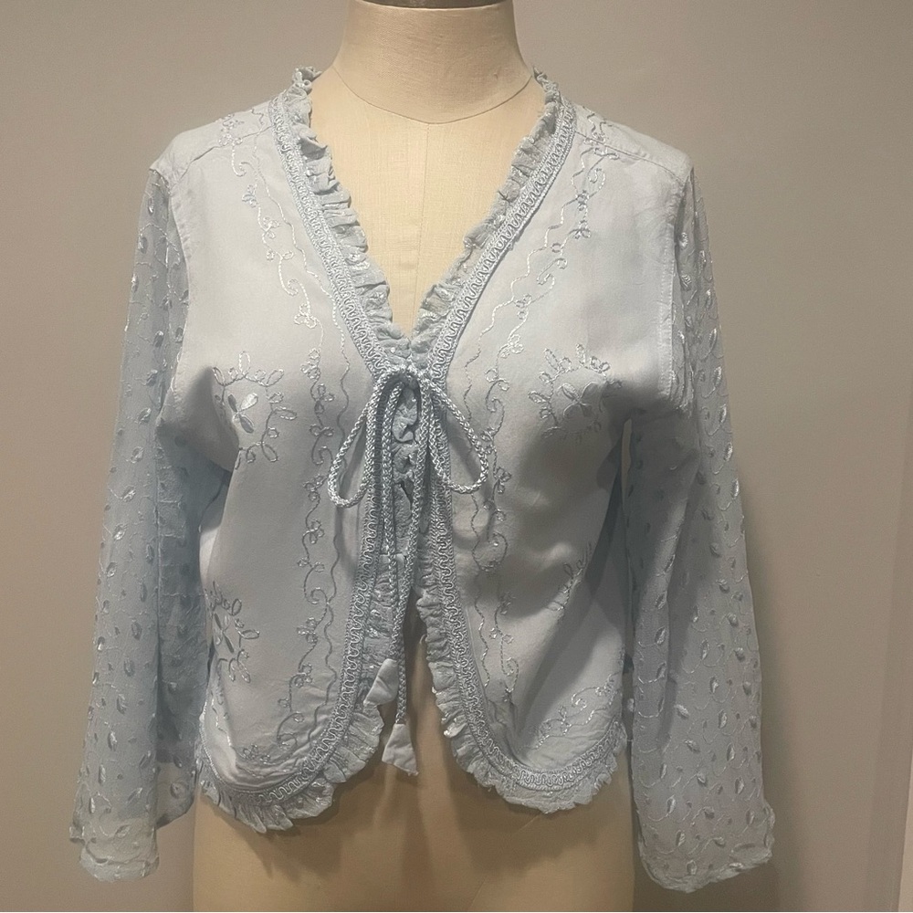 LaPogee light blue embroidered rayon top